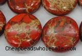 CSE195 15.5 inches 25mm flat round dyed natural sea sediment jasper beads