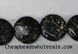 CSI87 15.5 inches 20mm flat round silver scale stone beads wholesale