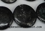 CSI89 15.5 inches 30mm flat round silver scale stone beads wholesale