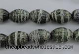 CSJ100 15.5 inches 10*14mm rice green silver line jasper beads