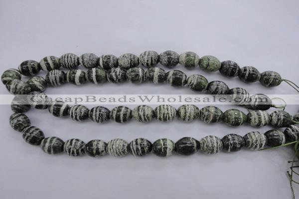 CSJ101 15.5 inches 12*16mm rice green silver line jasper beads