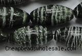 CSJ20 15.5 inches 15*30mm rice green silver line jasper beads