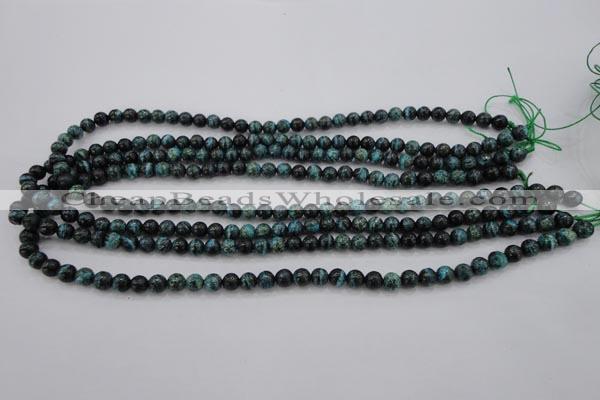 CSJ210 15.5 inches 6mm round dyed green silver line jasper beads