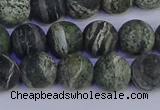 CSJ503 15.5 inches 10mm round matte green silver line jasper beads