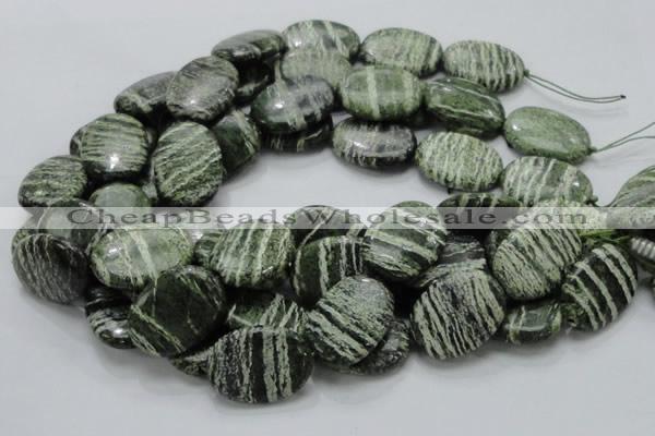 CSJ55 15.5 inches 22*30mm oval green silver line jasper beads