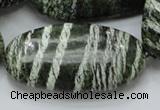 CSJ59 15.5 inches 25*50mm oval green silver line jasper beads