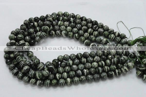 CSJ65 15.5 inches 10mm faceted round green silver line jasper beads