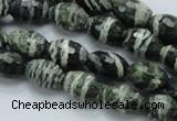 CSJ71 15.5 inches 10*14mm faceted rice green silver line jasper beads