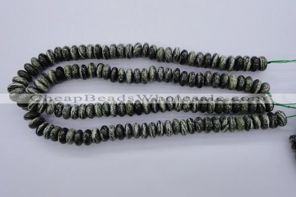 CSJ89 15.5 inches 6*12mm rondelle green silver line jasper beads