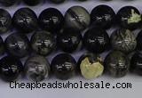 CSL211 15.5 inches 6mm round black silver leaf jasper beads