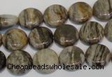 CSL28 15.5 inches 12mm flat round silver leaf jasper beads wholesale