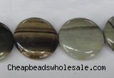 CSL32 15.5 inches 20mm flat round silver leaf jasper beads wholesale