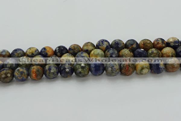 CSO755 15.5 inches 14mm faceted round orange sodalite beads