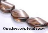 CSQ02 10*14mm twisted oval natural smoky quartz beads Wholesale