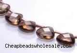 CSQ04 10mm faceted flat teardrop natural smoky quartz beads