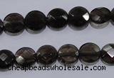 CSQ123 10mm faceted flat round grade AA natural smoky quartz beads