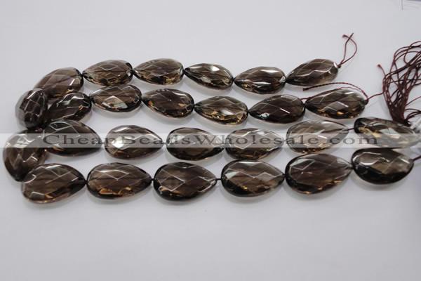 CSQ140 20*30mm faceted flat teardrop grade AA natural smoky quartz beads