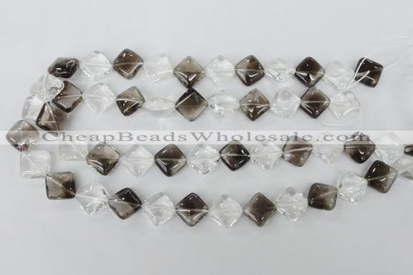 CSQ154 15.5 inches 14*14mm diamond white crystal & smoky quartz beads