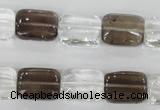 CSQ157 15.5 inches 12*16mm rectangle white crystal & smoky quartz beads