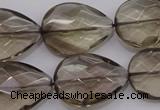 CSQ205 18*25mm faceted flat teardrop grade AA natural smoky quartz beads