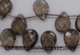 CSQ235 10*14mm faceted briolette grade AA natural smoky quartz beads