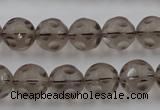 CSQ253 15.5 inches 12mm carved round matte smoky quartz beads