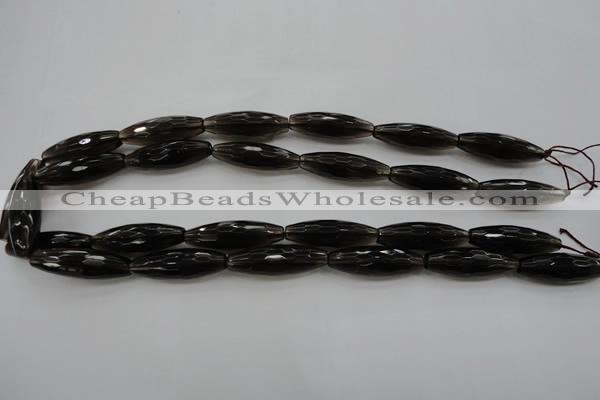 CSQ262 15.5 inches 10*30mm faceted rice natural smoky quartz beads