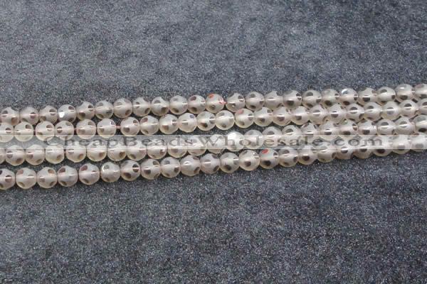 CSQ502 15.5 inches 8mm faceted round matte smoky quartz beads