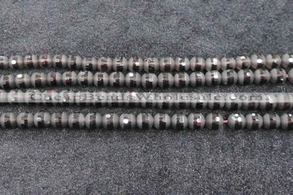 CSQ514 15.5 inches 12mm faceted round matte smoky quartz beads