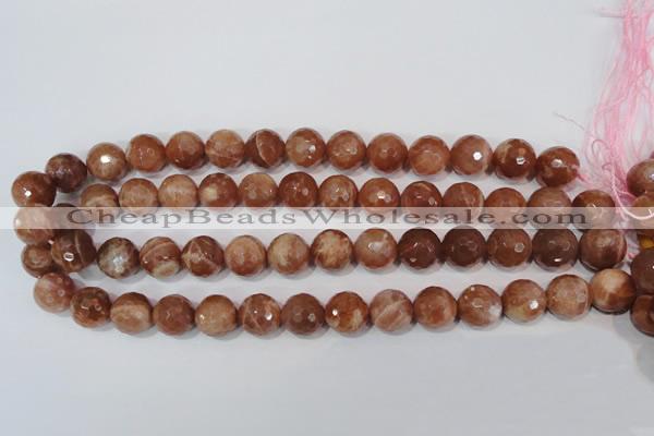 CSS508 15.5 inches 14mm faceted round natural golden sunstone beads