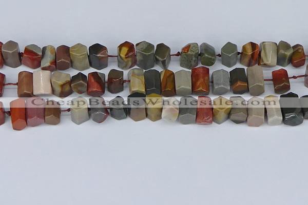 CTB762 6*10mm - 8*12mm faceted tube polychrome jasper beads