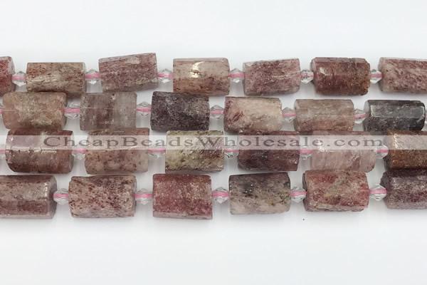 CTB879 13*25mm - 14*19mm faceted tube strawberry quartz beads