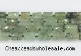 CTB881 13*25mm - 14*19mm faceted tube green rutilated quartz beads