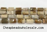 CTB890 15.5 inches 13*25mm - 14*19mm faceted tube fossil coral beads