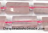 CTB922 13*25mm - 15*28mm faceted flat tube rose quartz beads