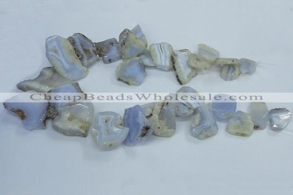 CTD1555 Top drilled 18*25mm - 30*45mm freeform blue lace agate slab beads