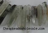 CTD1663 Top drilled 6*18mm - 8*35mm sticks green phantom quartz beads