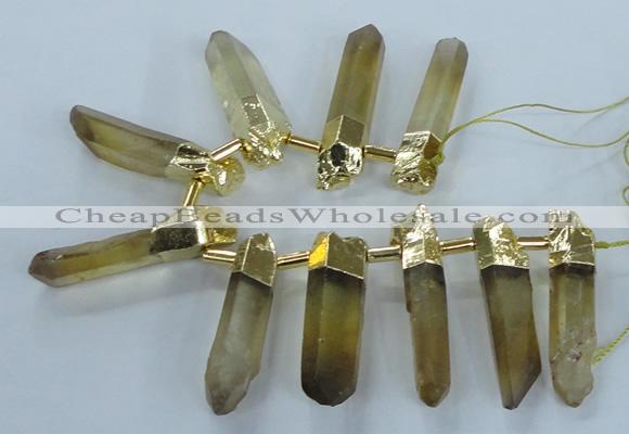 CTD1969 Top drilled 10*50mm - 15*60mm sticks lemon quartz beads