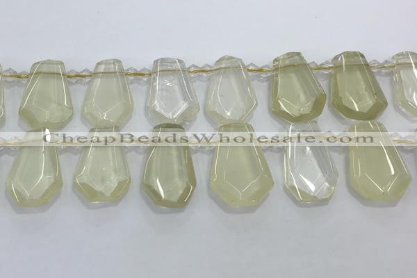 CTD2272 Top drilled 16*28mm - 20*30mm faceted freeform lemon quartz beads