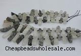 CTD3516 Top drilled 10*20mm - 12*40mm sticks black rutilated quartz beads