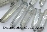 CTD3577 Top drilled 6*20mm - 8*45mm sticks plated white crystal beads