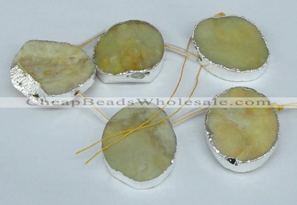 CTD768 30*35mm - 35*45mm freeform agate beads with brass setting