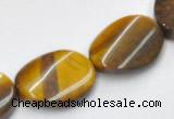 CTE04 twisted flat oval 15*20mm yellow tiger eye beads wholesale