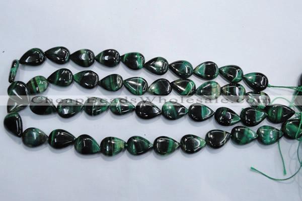 CTE1055 15.5 inches 13*18mm flat teardrop dyed green tiger eye beads