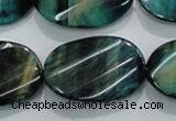 CTE1079 15.5 inches 22*30mm twisted oval dyed green tiger eye beads