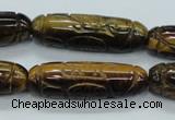 CTE116 15.5 inches 12*40mm carved cylinder yellow tiger eye beads