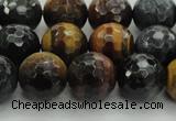 CTE1474 15.5 inches 12mm faceted round mixed tiger eye beads