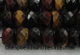 CTE1483 15.5 inches 7*12mm faceted rondelle mixed tiger eye beads