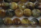 CTE1572 15.5 inches 8mm faceted coin golden & blue tiger eye beads