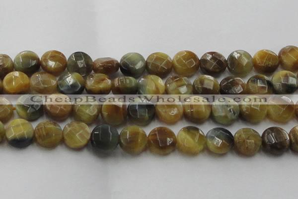 CTE1578 15.5 inches 20mm faceted coin golden & blue tiger eye beads